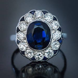 Vintage Sapphire Diamond White Gold Engagement Ring