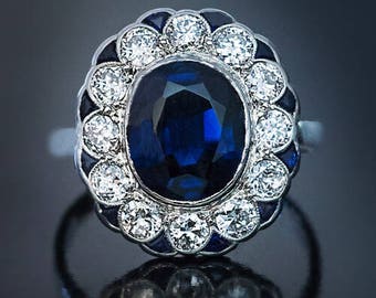 Vintage saffier Diamond witgoud Verlovings ring