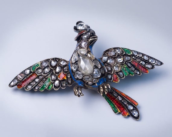 Georgian c. 1750 Diamond Enamel Bird of Paradise B