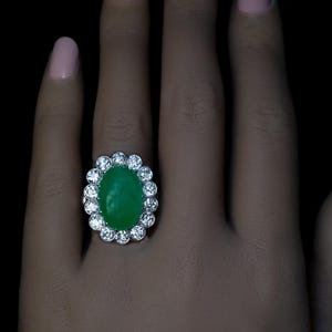 Vintage Natural Jade and Diamond Cluster Ring