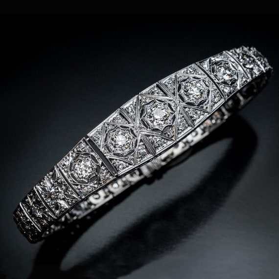 Antique Art Deco Diamond Platinum Bracelet - image 1