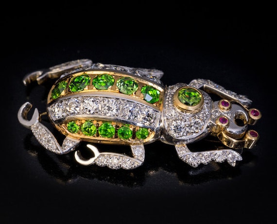 Demantoid Garnet Diamond Platinum Gold Insect Broo