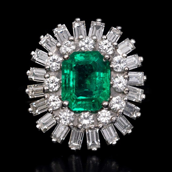 Emerald Diamond Double Halo Engagement Ring