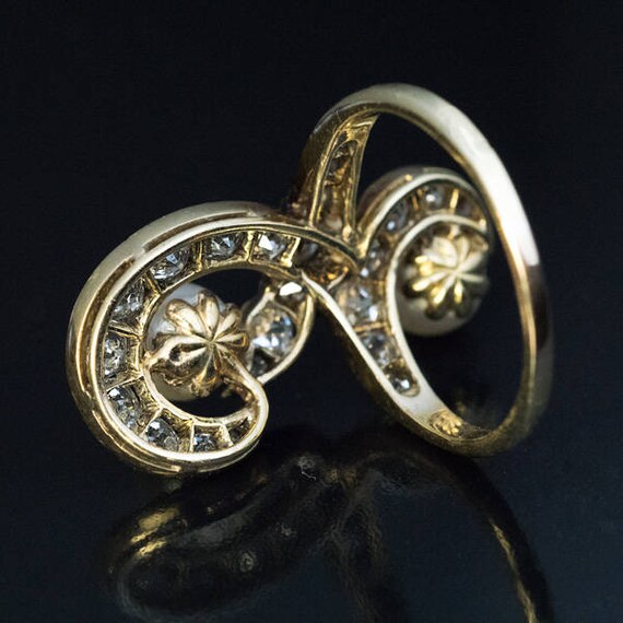 Belle Epoque Antique Diamond Pearl Gold Ring - image 4