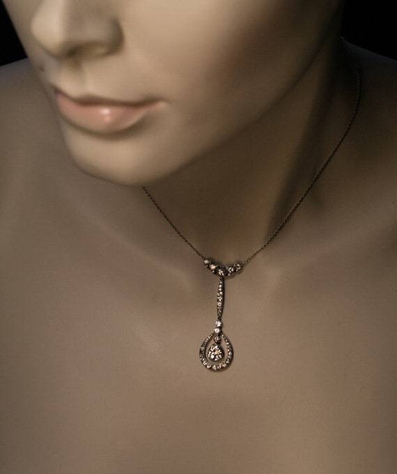 Antique Edwardian Drop Shaped Diamond Necklace - image 4