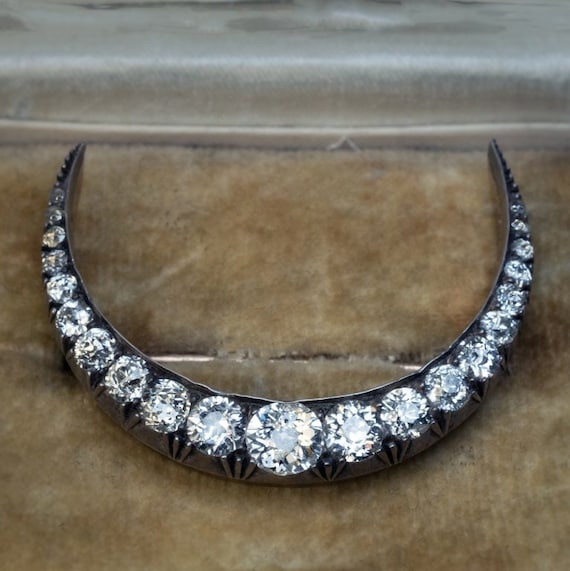 19th Century Antique Diamond Crescent Moon Brooch