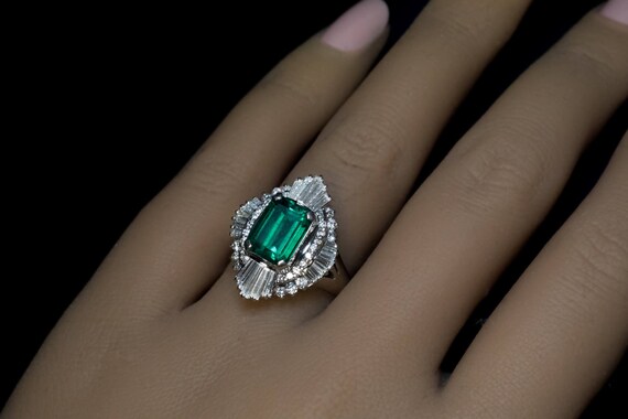 Vintage 2 Ct Colombian Emerald Diamond Engagement… - image 5