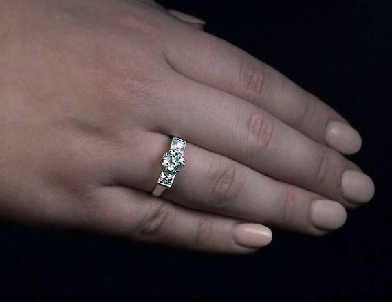 Vintage Three Stone 1.60 ct Diamond Engagement Ri… - image 3
