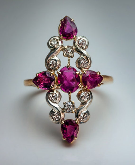 Vintage Art Deco Ruby Diamond Platinum Gold Ring -