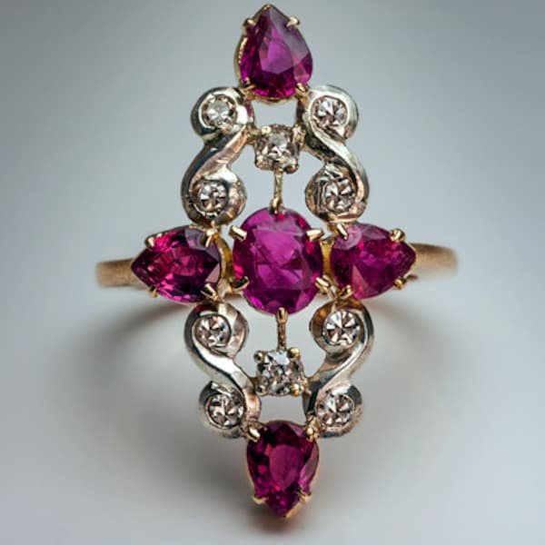 Vintage Art Deco Ruby Diamond Platinum Gold Ring - 1920s Jewelry