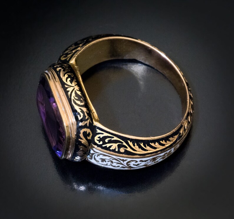 Antique Amethyst Enamel Gold Mens Ring - Etsy