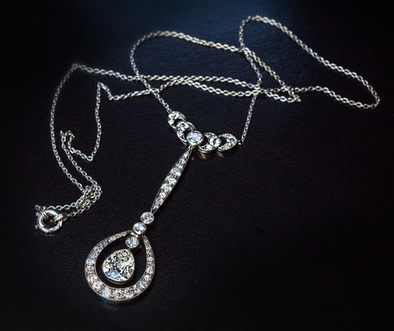 Antique Edwardian Drop Shaped Diamond Necklace - image 2
