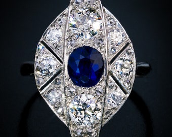 Art Deco Sapphire Diamond Engagement Ring Ref: 658329