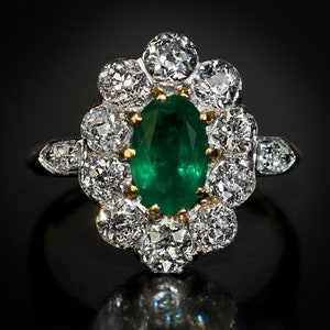 Antique Edwardian Emerald Diamond Engagement Ring