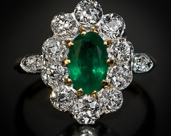 Antique Edwardian Emerald Diamond Engagement Ring