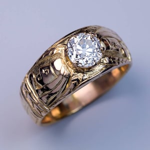 Unusual Antique Diamond Chased Gold Men’s Ring
