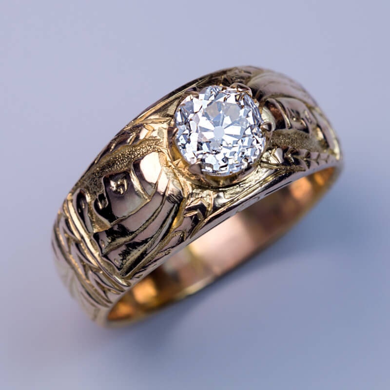 14 Karat Yellow Gold 1950s Vintage Mens Retro Moderne Diamond Ring — Antique  Jewelry Mall