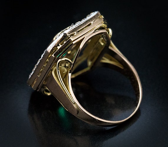 Antique Art Deco Emerald Diamond Platinum Gold Ri… - image 4