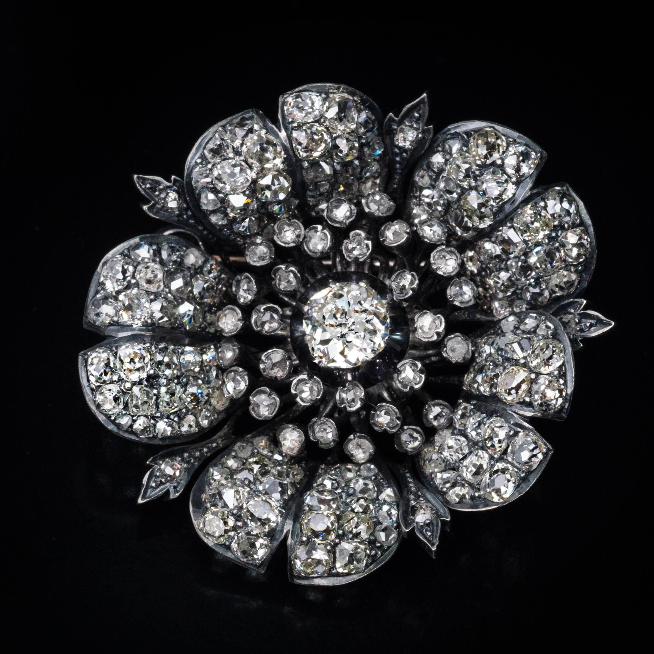 Antique Old Mine Cut Diamond Flower Brooch Etsy Australia
