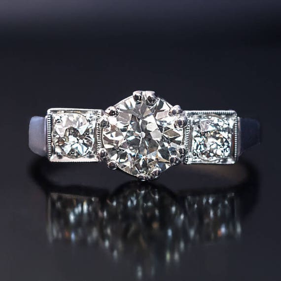 Vintage Three Stone 1.60 ct Diamond Engagement Ri… - image 1