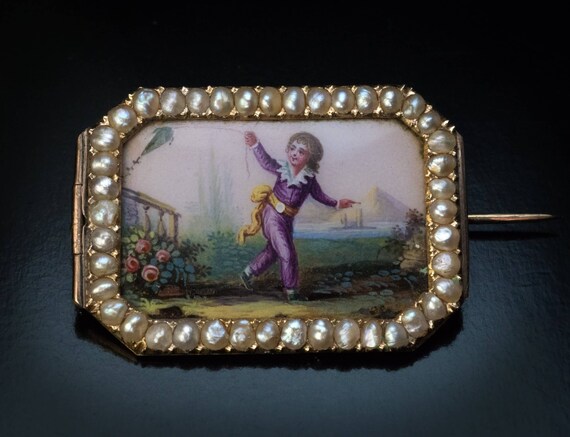 Rare 18th Century Painted Enamel Gold Brooch - image 4