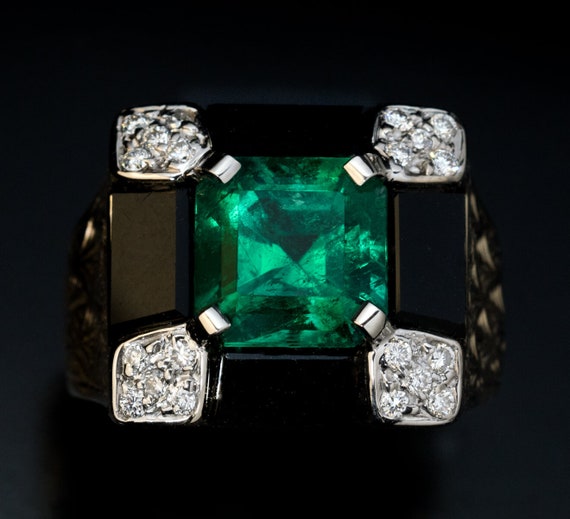 Art Deco Colombian Emerald Diamond Onyx Cocktail … - image 3