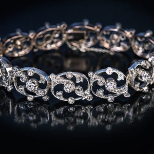 Belle Epoque Antique French Diamond Silver Gold Openwork Link Bracelet 1890s