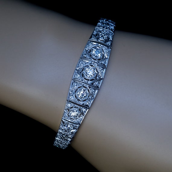 Antique Art Deco Diamond Platinum Bracelet - image 3