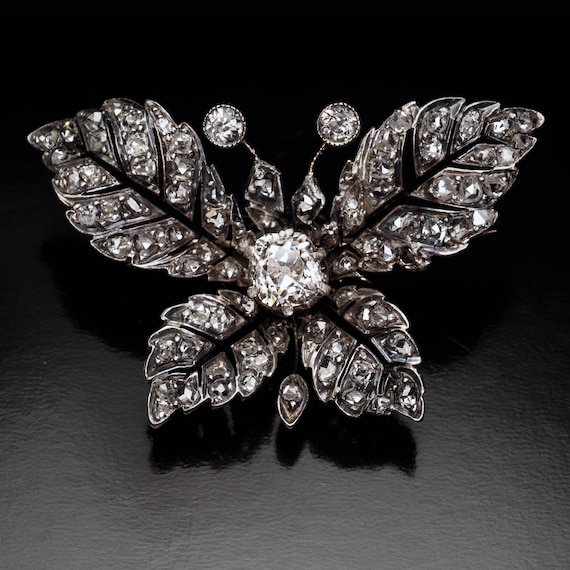 Antique Victorian Diamond Butterfly Brooch - image 1