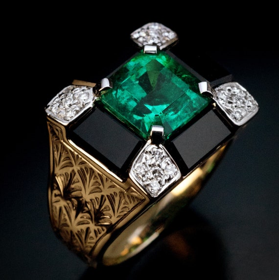 Art Deco Colombian Emerald Diamond Onyx Cocktail … - image 8