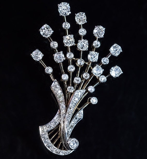 Vintage Diamond Platinum Gold Floral Brooch Penda… - image 1