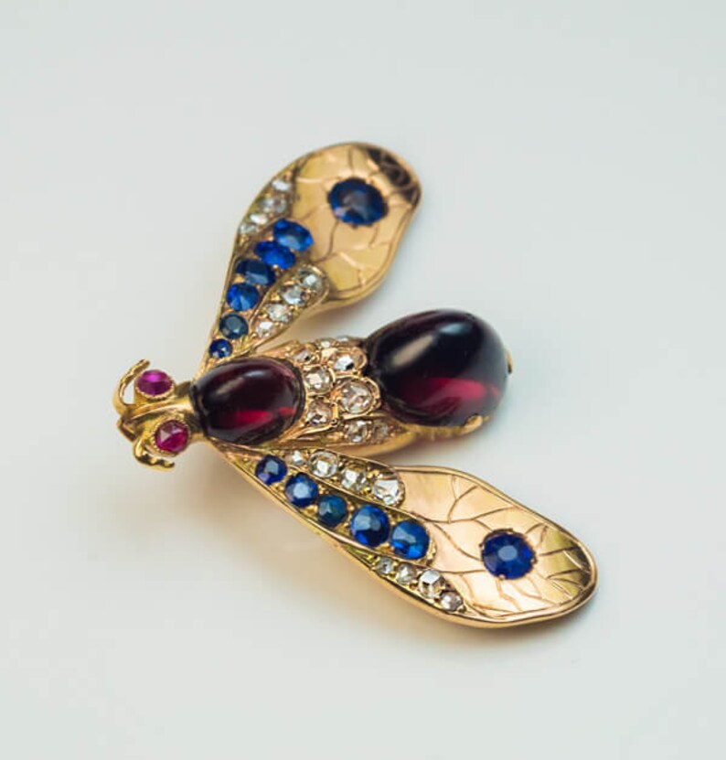 19th Century Antique Jeweled Gold Insect Brooch Etsy
