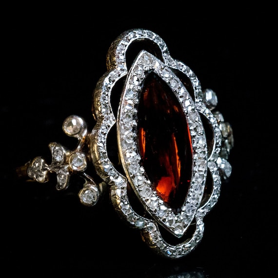 Antique Victorian Garnet Rose Cut Diamond Ring - image 1