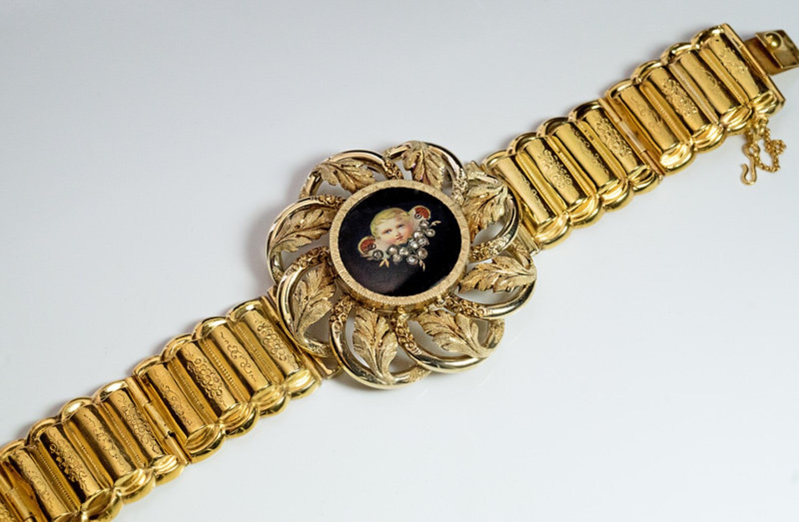 Antique Victorian Era Gold Diamond Enamel Locket Bracelet - Etsy