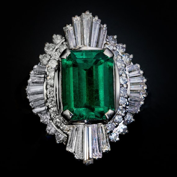 Vintage 2 Ct Colombian Emerald Diamond Engagement… - image 1