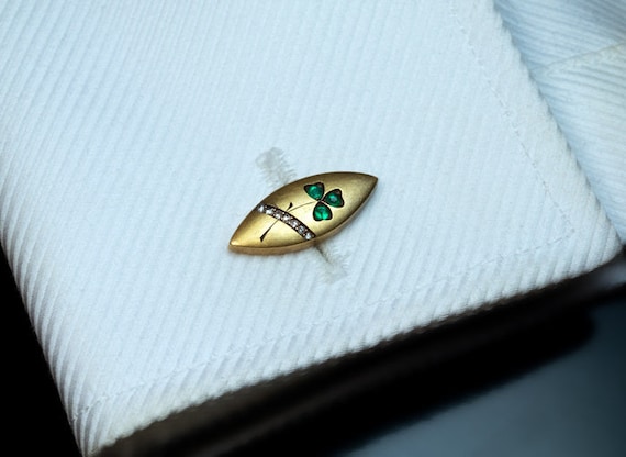 Art Nouveau Antique Emerald Diamond Gold Cufflinks - image 2