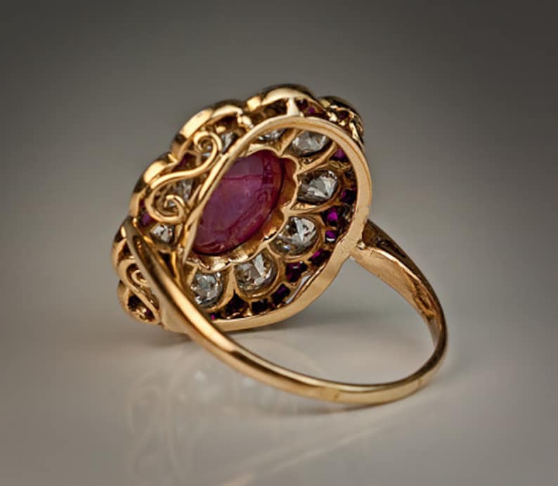 Edwardian Antique Ruby Diamond Platinum Gold Engagement Ring Etsy