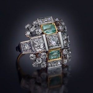 Art Deco Vintage Diamond White and Yellow Gold Cocktail Ring 1930s