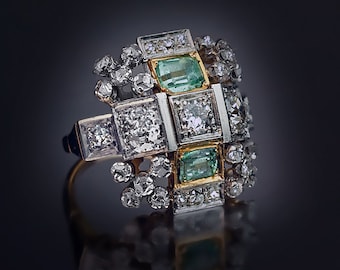 Art Deco Vintage Diamond White and Yellow Gold Cocktail Ring 1930s