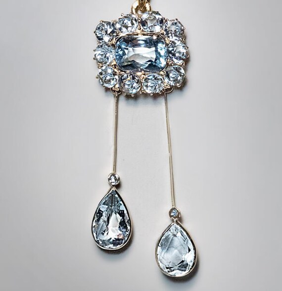 Antique Edwardian Aquamarine Negligee Necklace Pen