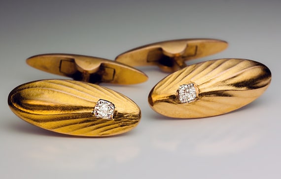 Vintage Art Deco Diamond Gold Cufflinks