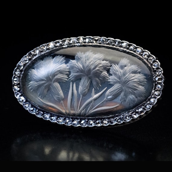 Antique Reverse Intaglio Crystal Diamond Brooch