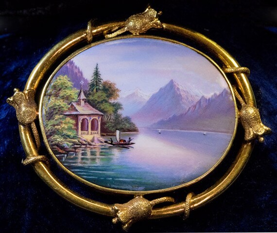Antique Mid 19th Century Swiss Enamel Gold Brooch… - image 3