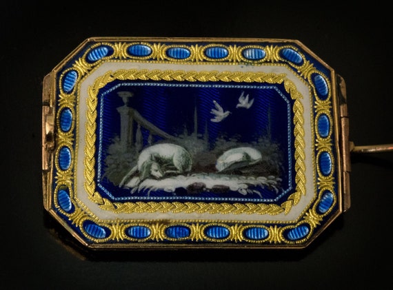 Rare 18th Century Painted Enamel Gold Brooch - image 2