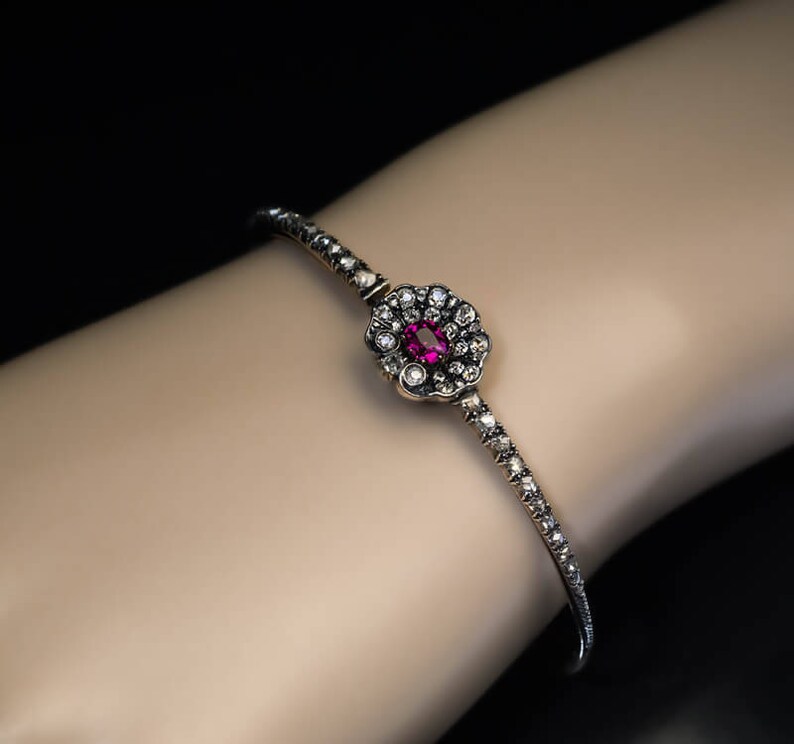 Antique Victorian Ruby Diamond Bangle Bracelet Etsy