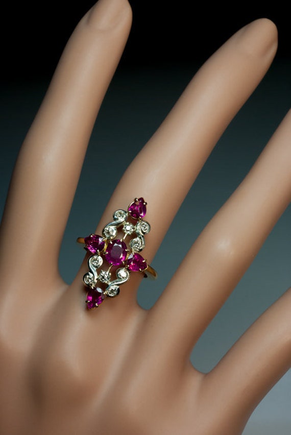 Vintage Art Deco Ruby Diamond Platinum Gold Ring -
