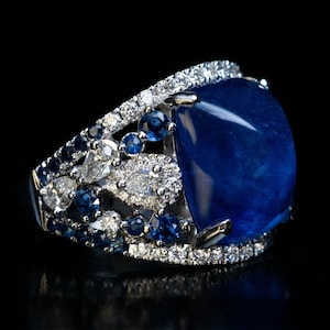 13.35 Ct Sugarloaf Cabochon Cut Sapphire Diamond Ring Ref: 885290