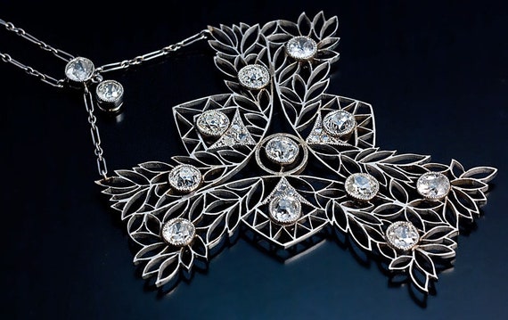 French Art Nouveau Antique Diamond Necklace c. 19… - image 3