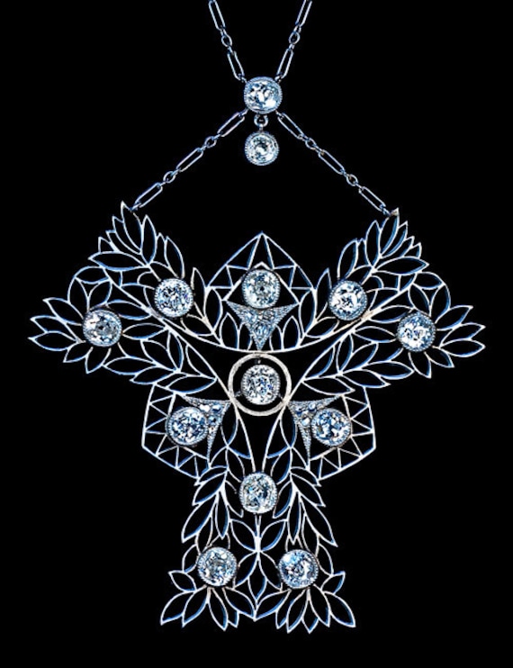 French Art Nouveau Antique Diamond Necklace c. 19… - image 1