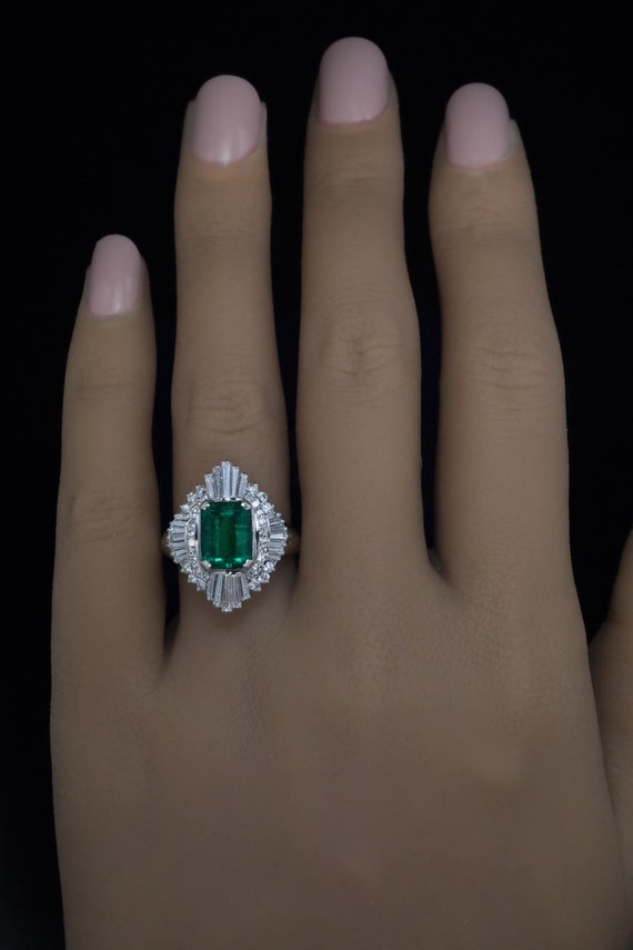 Vintage 2 Ct Colombian Emerald Diamond Engagement… - image 2